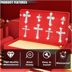 4 Sheets Crystal Rhinestone Cross Sticker Decals, Self Adhesive Glitter Bling Cr