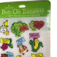 NEW Vintage 1981 Hallmark Rub On Transfers Fruit & Vegetable Quotes 2 Sheets/pk
