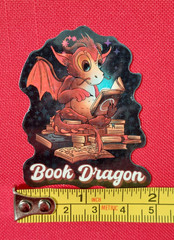 4 Holographic Stickers Reading Books Book Lover Bibliophile Cat Ghosts Dragon