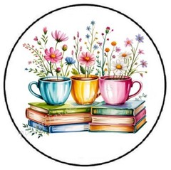 TEA CUPS BOOK FLOWERS ENVELOPE SEALS LABELS STICKERS PARTY FAVORS