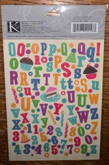K&Company Confetti Alphabet Letters Birthday Party Hats Cup Cake Candles Sticker