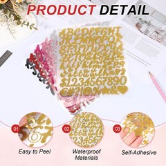 576Pcs 1″ Glitter Letter Stickers, 6Sheets Number Stickers, Rose Red