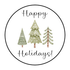 30 1.5″ HAPPY HOLIDAYS CHRISTMAS TREES LABELS /SEALS ROUND STICKERS