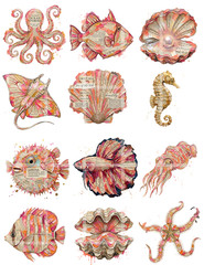 1 Pg Book Page Sea Life Fussy Cuts Card Toppers Junk Journal Supplies Scrapbook
