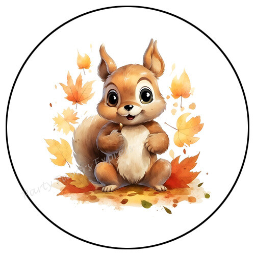 SQUIRREL WITH AUTUMN LEAVES ENVELOPE SEALS LABELS STICKERS PARTY FAVORS