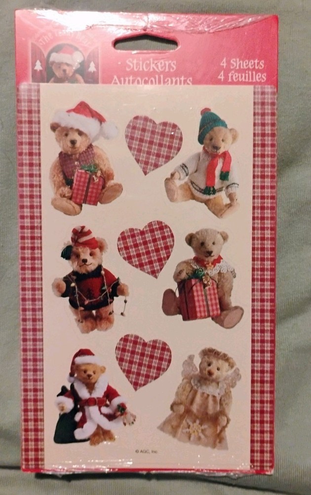 Vtg American Greetings AGC Teddy Bear Plaid Christmas Hearts 4 Sheets Stickers