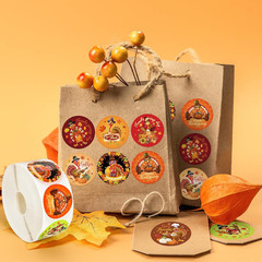 1000 PCS Thanksgiving Turkey Stickers Roll – 8 Designs Self-Adhesive Paper Decal