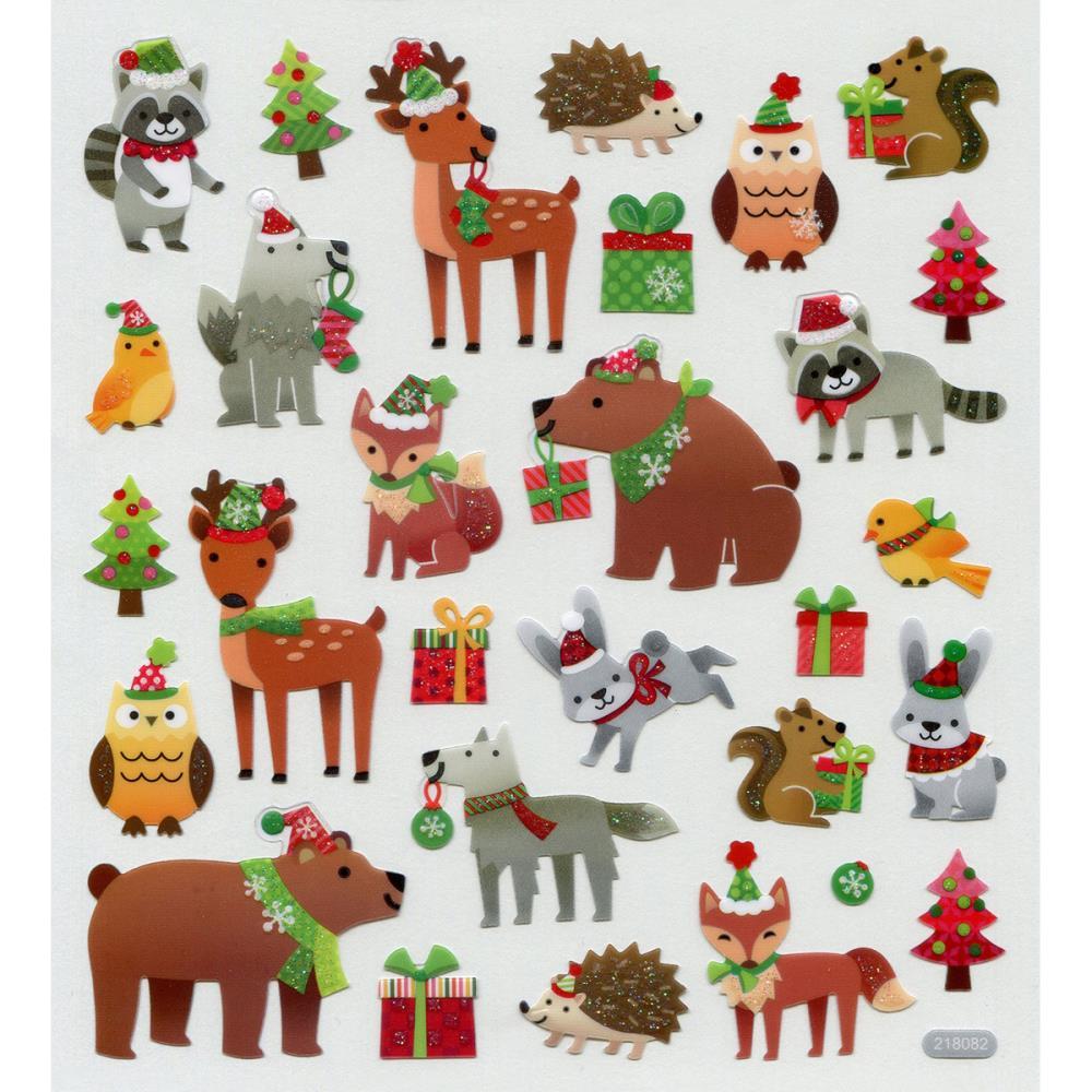 Scrapbooking Crafts Stickers Christmas Animals Bear Birds Fox Deer Hats Trees