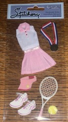 Stitchery Tennis Outfit Skirt Shirt Shoes Racket Ball Metal Scrapbook Stickers