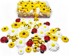 120Pcs Mini Resin Bee Daisy Flowers Decor and Ladybugs Embellishments, Including