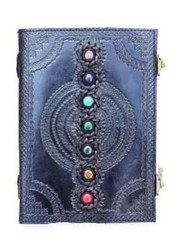 handmade seven chakra leather journal, grimoire spell, witch craft, wicaa pagan