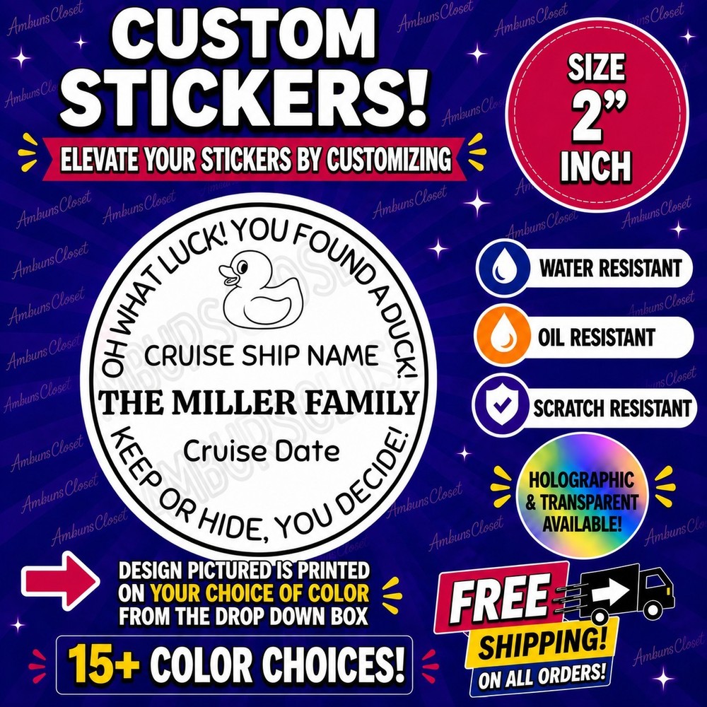 40 CUSTOM CRUISE STICKERS 2″ LABELS CRUISE SHIP DUCK TAGS JUST YOUR LUCK