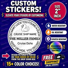 40 CUSTOM CRUISE STICKERS 2″ LABELS CRUISE SHIP DUCK TAGS JUST YOUR LUCK