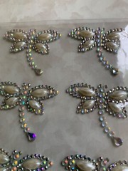 3D ADHESIVE GEMSTONE DRAGONFLIES CLEAR GEMSTONES & PEARLS 6 PCS