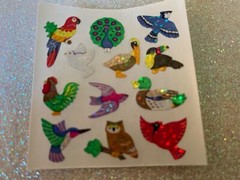 1 SQUARE (1 SQ) RARE SANDYLION STICKERS MULTI-COLOR MIXED GLITTER BIRDS 12 PCS