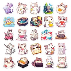 Kawaii Cat Stickers, 50 Cute Glossy Vinyl Stickers for Laptop, Gift, Bottles