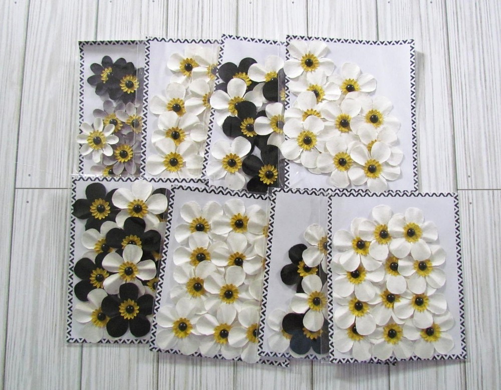 Daisies Layered paper flowers Black white daisy gem embellishment Fall 8 package
