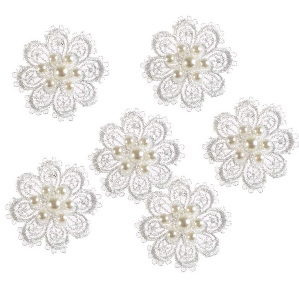 CraftbuddyUS 10 White Flower w/7 Pearl motifs 1.75 inches Stitch Fabric