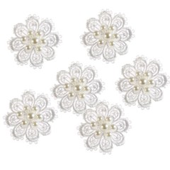 CraftbuddyUS 10 White Flower w/7 Pearl motifs 1.75 inches Stitch Fabric