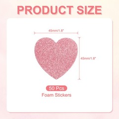 1.8″x1.8″ Heart Foam Stickers, 50Pcs EVA Glitters Foam Shape Sticker, Pink