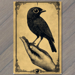 STICKER Sunburst Bird Hand Holding Orange Black Spiritual Mystical Surreal Art