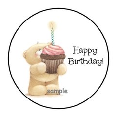 30 HAPPY BIRTHDAY TEDDY BEAR ENVELOPE SEALS LABELS STICKERS 1.5″ ROUND CUPCAKE