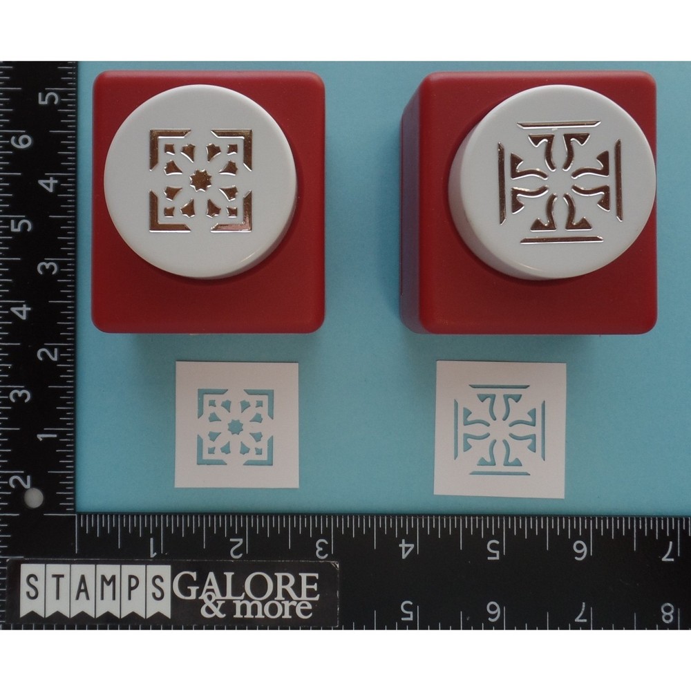 paper Craft Punch Punches SET 2 ORNATE ASIAN SQUARE INSIDE FLOWERS DESIGN
