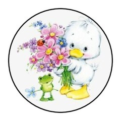 30 1.5″ BABY DUCK FLOWERS FAVOR LABELS ROUND STICKERS ENVELOPE SEALS