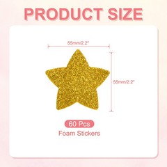 2.2″x2.2″ Star Foam Stickers, 60Pcs EVA Glitters Foam Shape Sticker, Golden