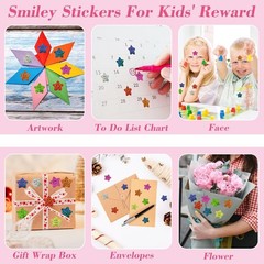 700Pcs Smiley Face Star Stickers for Kids Reward,1inch 8 Colored Sparkly Foil…