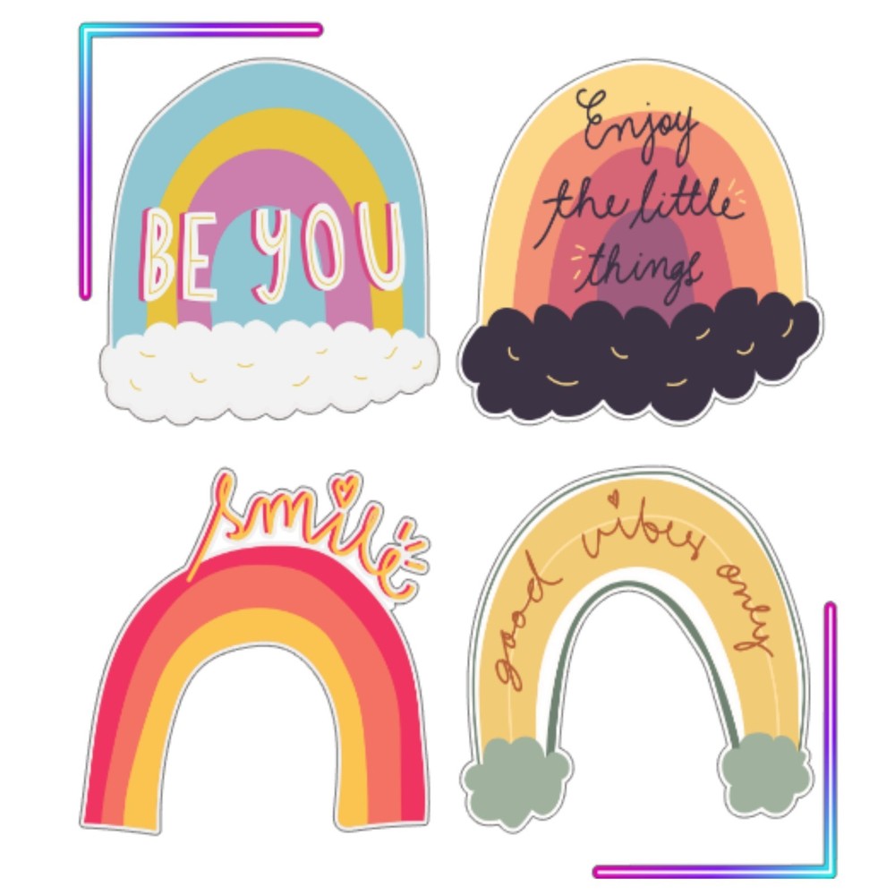 Rainbow Sticker Sheet for Scrapbooking, 8 x 7 Inches, 4 Stickers, for Laptops