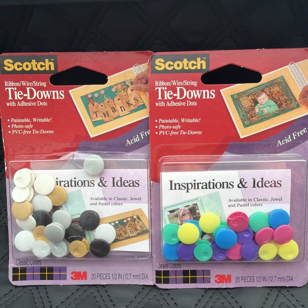 2) 3M Scotch Tie-Downs Adhesive Dots Jewel Pastel 20-Pieces Each Acid Free Craft