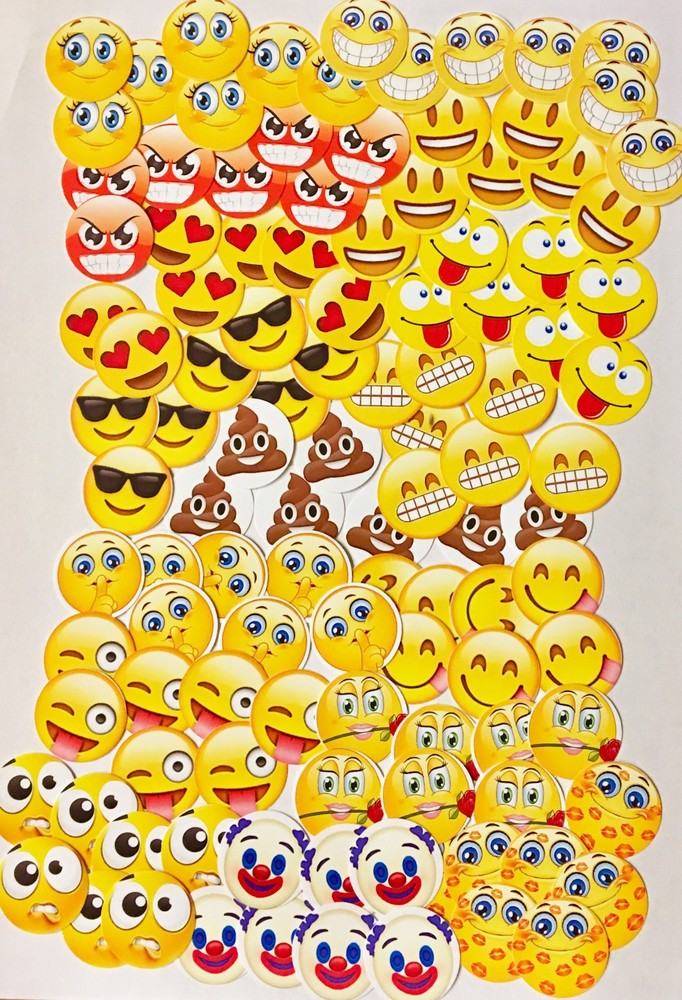 SET of 100- 1″ PRECUT «EMOJI» BOTTLE CAP IMAGES Hairbows, Scrapbooking.