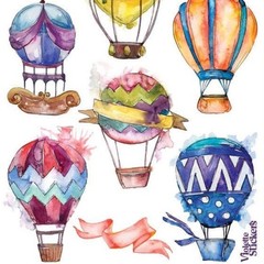 Violette Stickers – 1 Watercolor Hot Air Balloons Sticker Sheet – Scrapbooks
