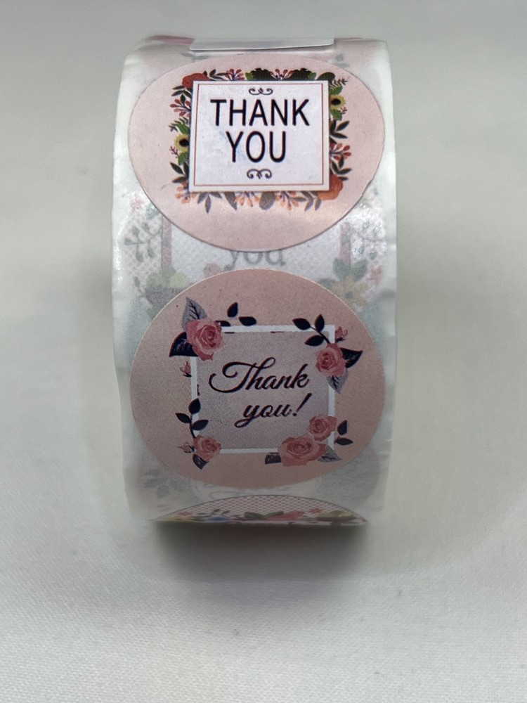 25mm Floral Thank You Stickers 8 Patterns 500/Roll