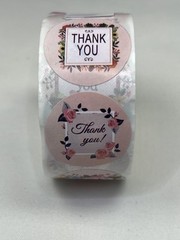 25mm Floral Thank You Stickers 8 Patterns 500/Roll