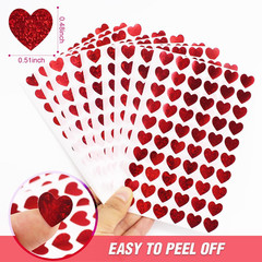 1800Pcs 0.5Inch Holographic Heart Stickers, Red | Glitter Tiny Hearts, for Kids,
