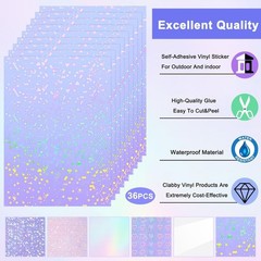Colorful A4 Holographic Sticker Sheets – Waterproof & Easy to Use, 36 Pack