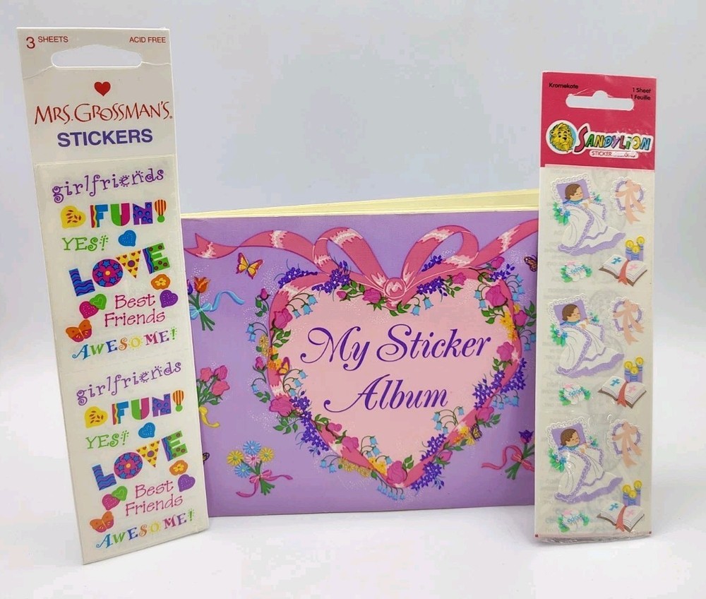 1989 SandyLion My Sticker Album Floral Heart Filled W Stickers Mrs Grossmans Vtg