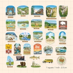 Yellowstone National Park Stickers (28Pcs) – Hand-Illustrated, America, Nature-T