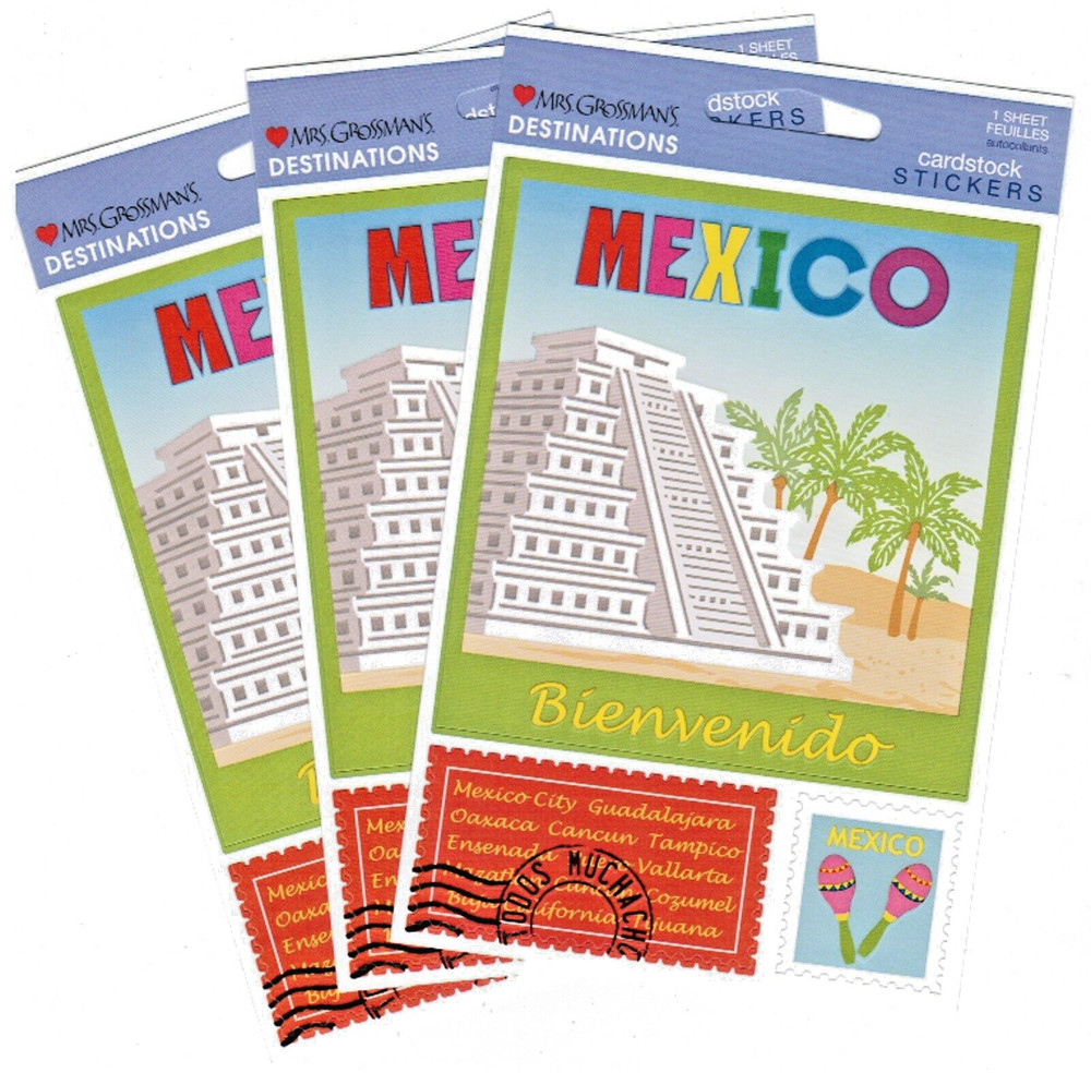 Mrs. Grossman’s MEXICO Destinations CARDSTOCK Travel Scrapbook Stickers 3 Sheets