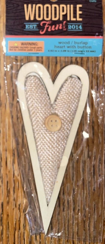 Woodpile Fun Wood Burlap Heart W/ Buttons Craft Card 3D Scrapbook Embellishment
