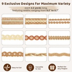 9 Rolls Jute Ribbon Lace Set Burlap Craft Ribbon Rustic Wedding Gift Wrap Decor