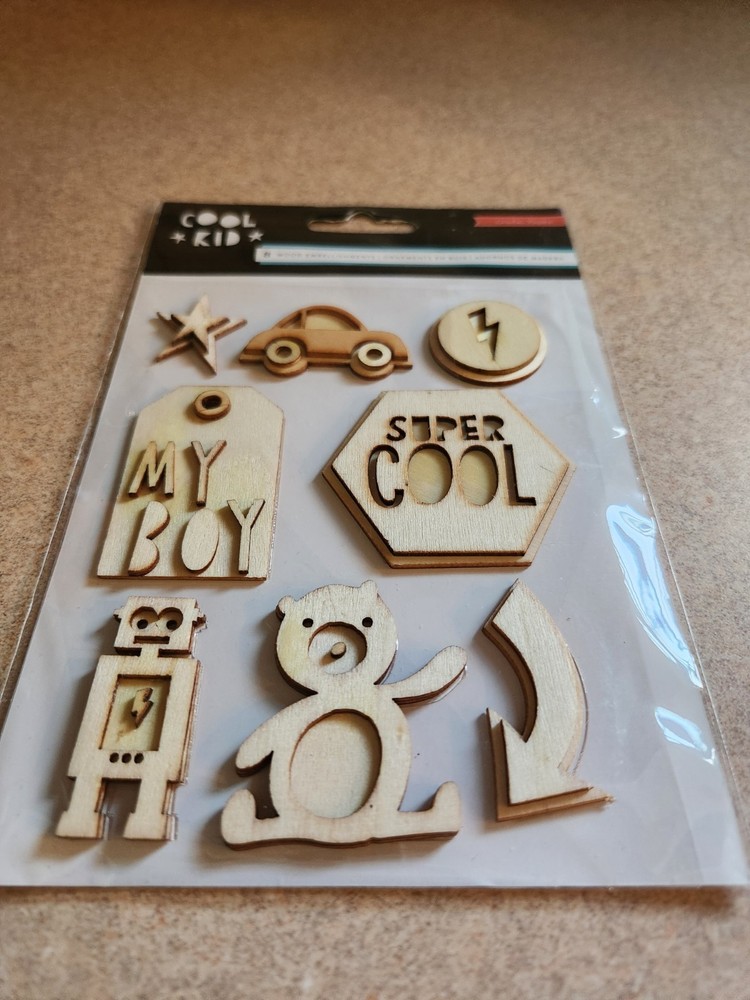 Crate Paper~Cool Kid~Wood Embellishments for scrapbooking/crafts