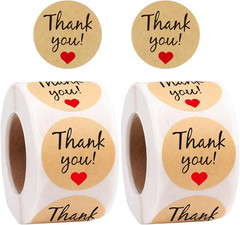 2 Rolls/1000Pcs Thank You Stickers Self Adhesive Kraft Paper Label Stickers for