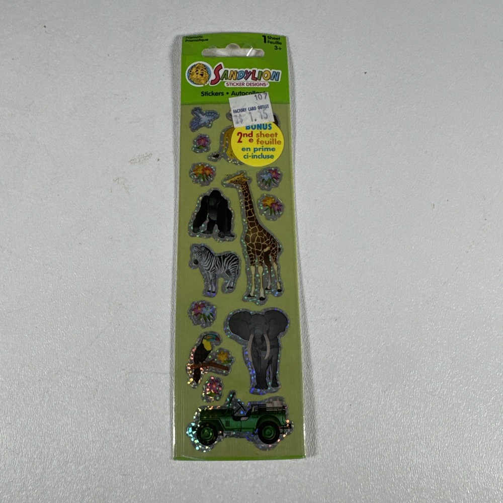 Vtg NOS Sandylion Prismatic Stickers Safari 1 Sheet New Sealed