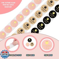 1500 Pieces Round Kraft Paw Print Thank You Labels Stickers, Dog Paw Print Th