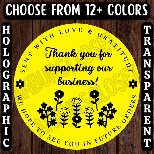 40 SMALL BUSINESS STICKERS 2″ ROUND LABELS SEALS THANK YOU FLOWERS DAISY ROSES