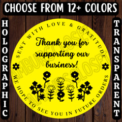 40 SMALL BUSINESS STICKERS 2″ ROUND LABELS SEALS THANK YOU FLOWERS DAISY ROSES
