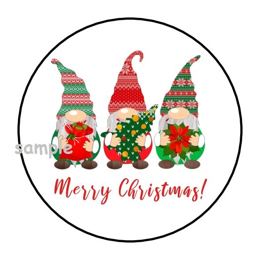 30 MERRY CHRISTMAS GNOMES ENVELOPE SEALS LABELS STICKERS 1.5″ ROUND FAVORS GIFTS